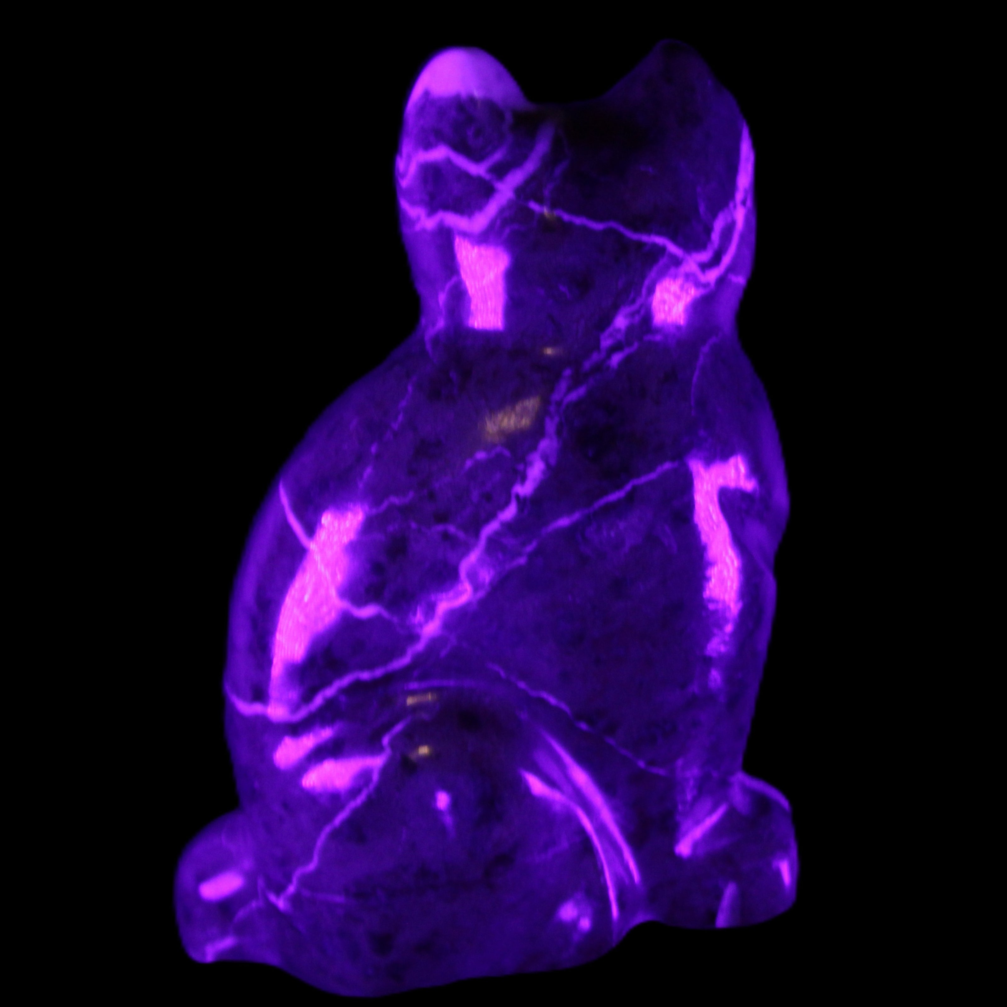 Marble hand-carved Cat 88*58*130mm 676g in UV light - Rocks and Things Store