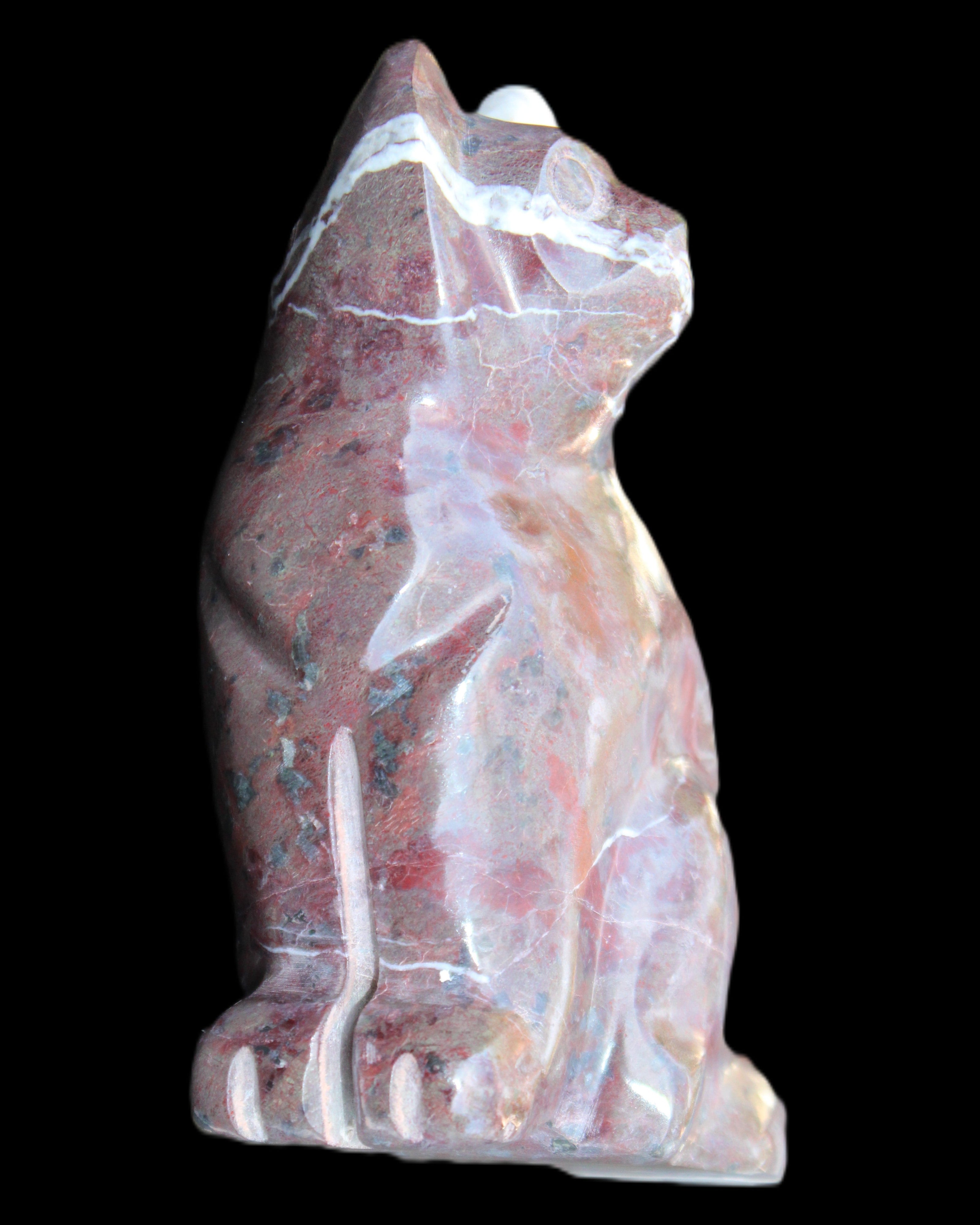 Marble hand-carved Cat 88*58*130mm 676g in sunlight - Rocks and Things Store