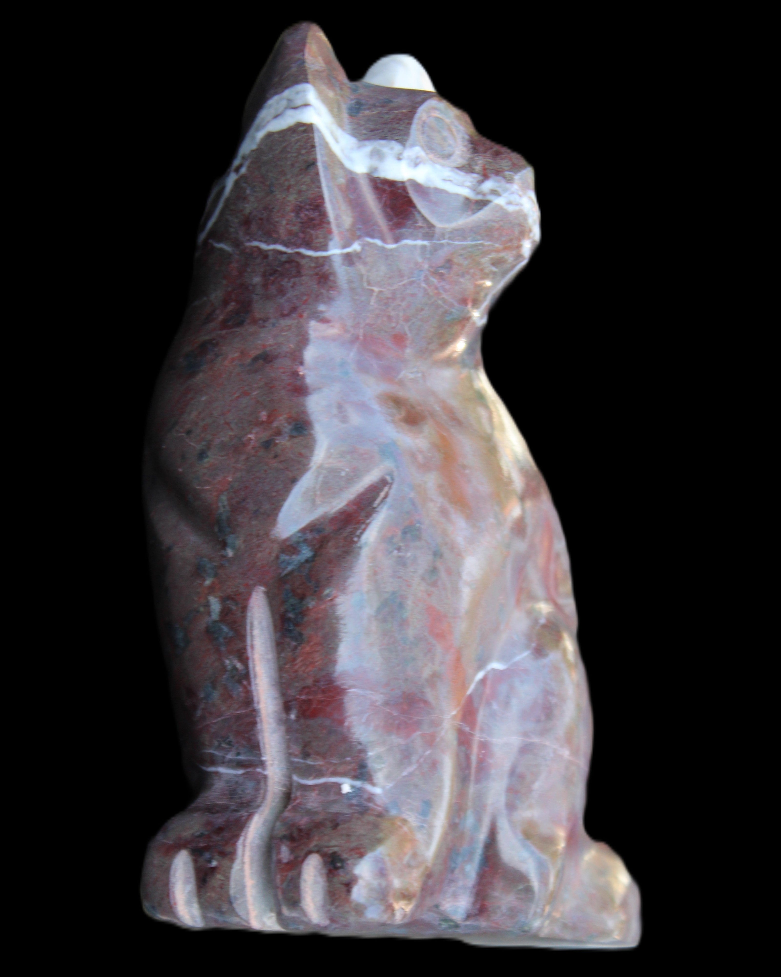 Marble hand-carved Cat 88*58*130mm 676g in sunlight - Rocks and Things Store