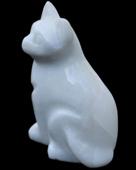 White Jade hand-carved Cat 69*46*111mm 466g in sunlight - Rocks and Things Store