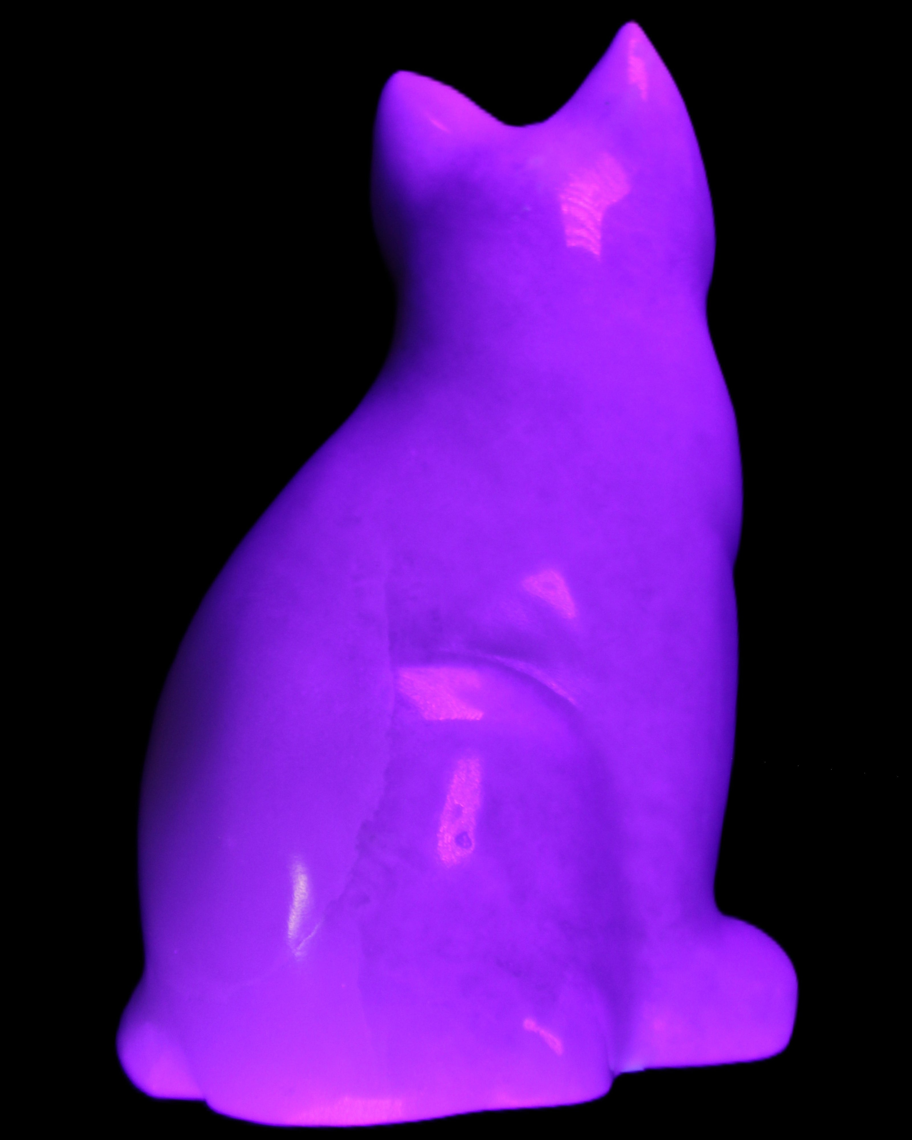 White Jade hand-carved Cat 69*46*111mm 466g in UV light - Rocks and Things Store