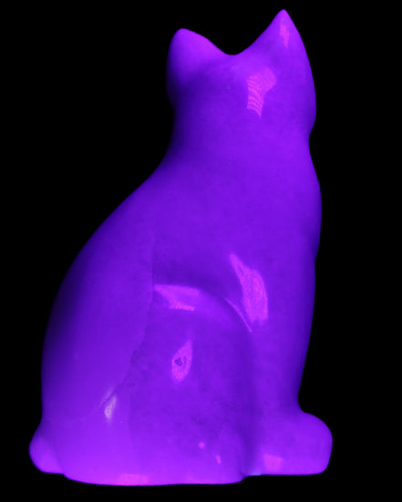 White Jade hand-carved Cat 69*46*111mm 466g in UV light - Rocks and Things Store