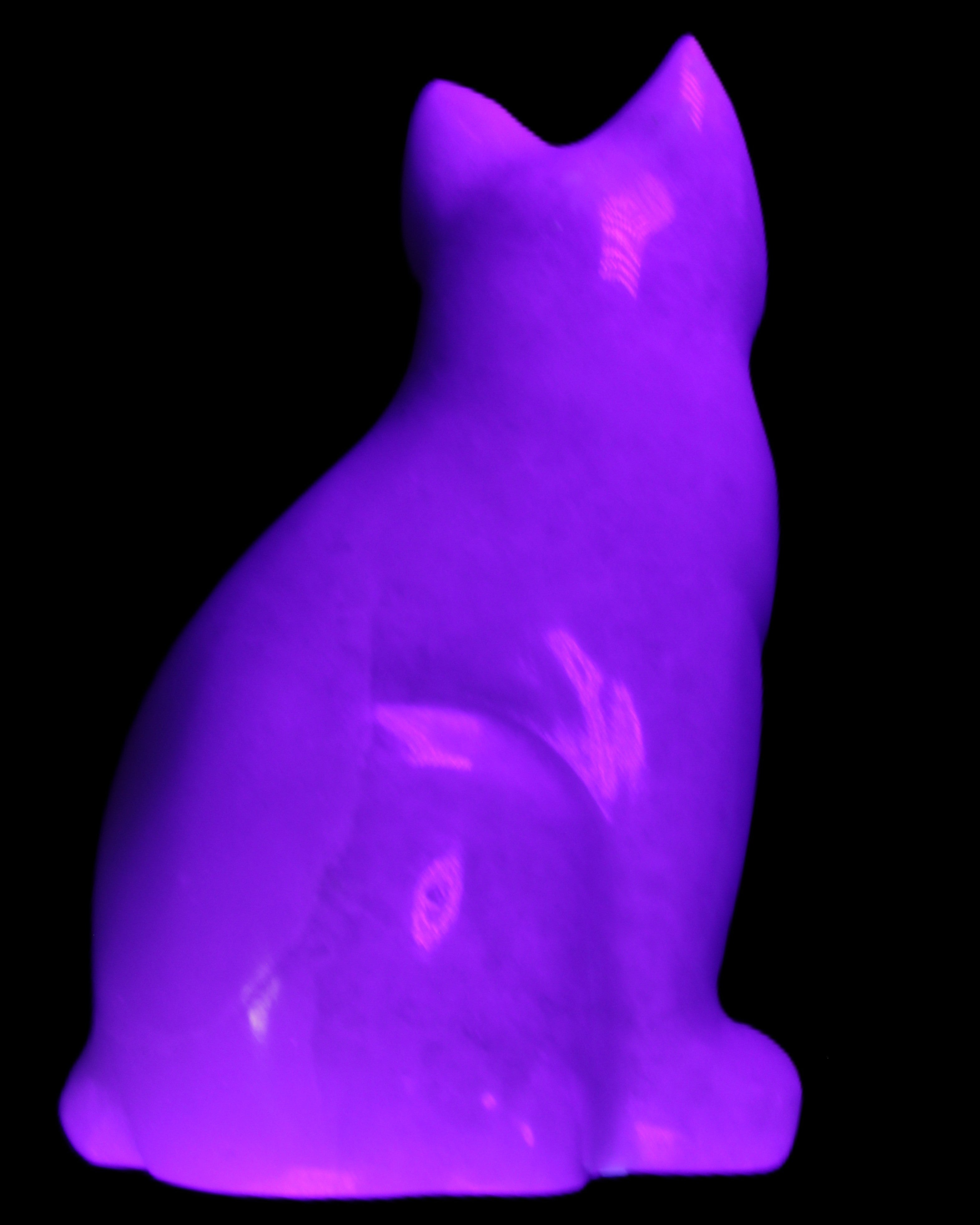 White Jade hand-carved Cat 69*46*111mm 466g in UV light - Rocks and Things Store