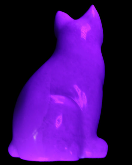 White Jade hand-carved Cat 69*46*111mm 466g in UV light - Rocks and Things Store