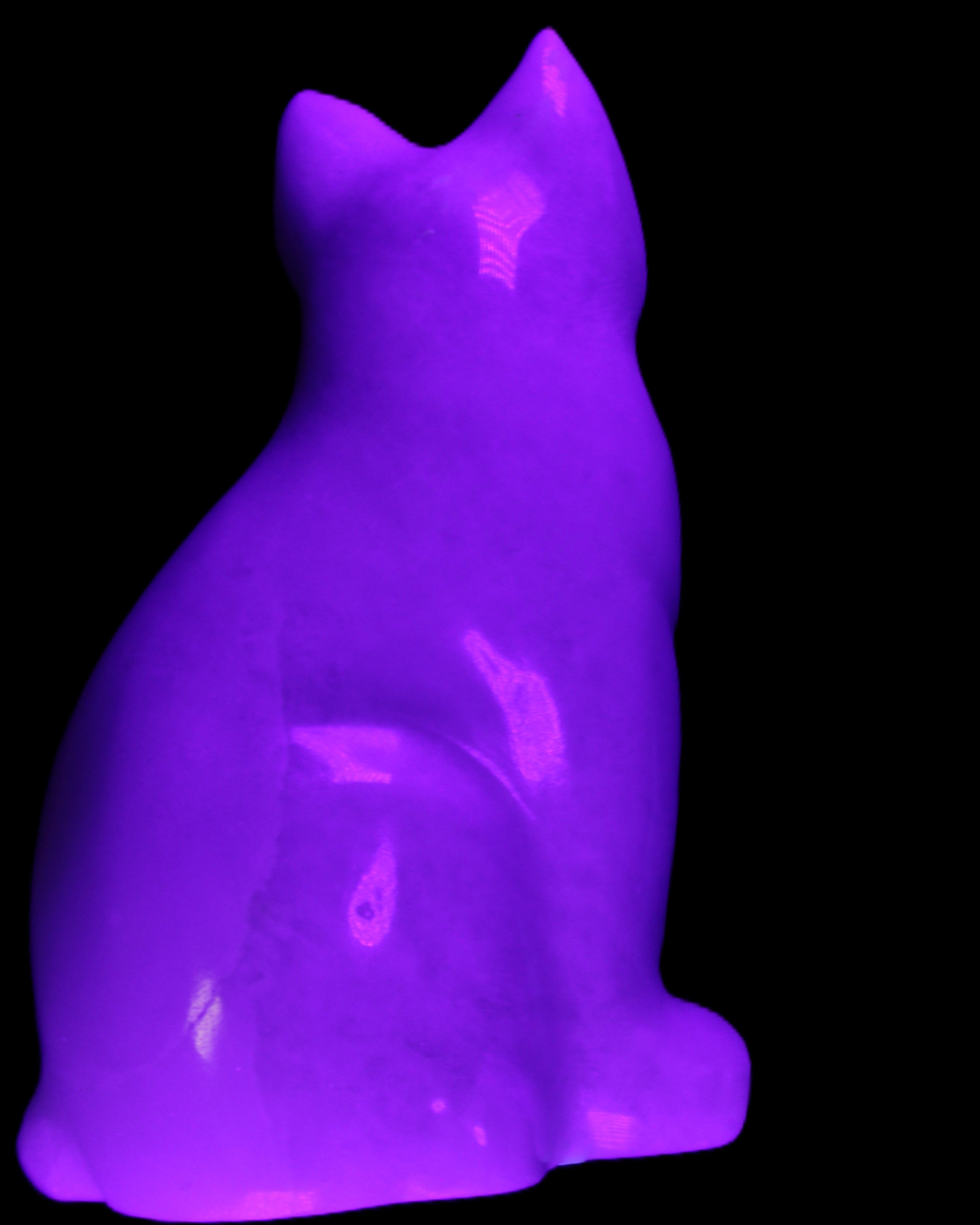 White Jade hand-carved Cat 69*46*111mm 466g in UV light - Rocks and Things Store