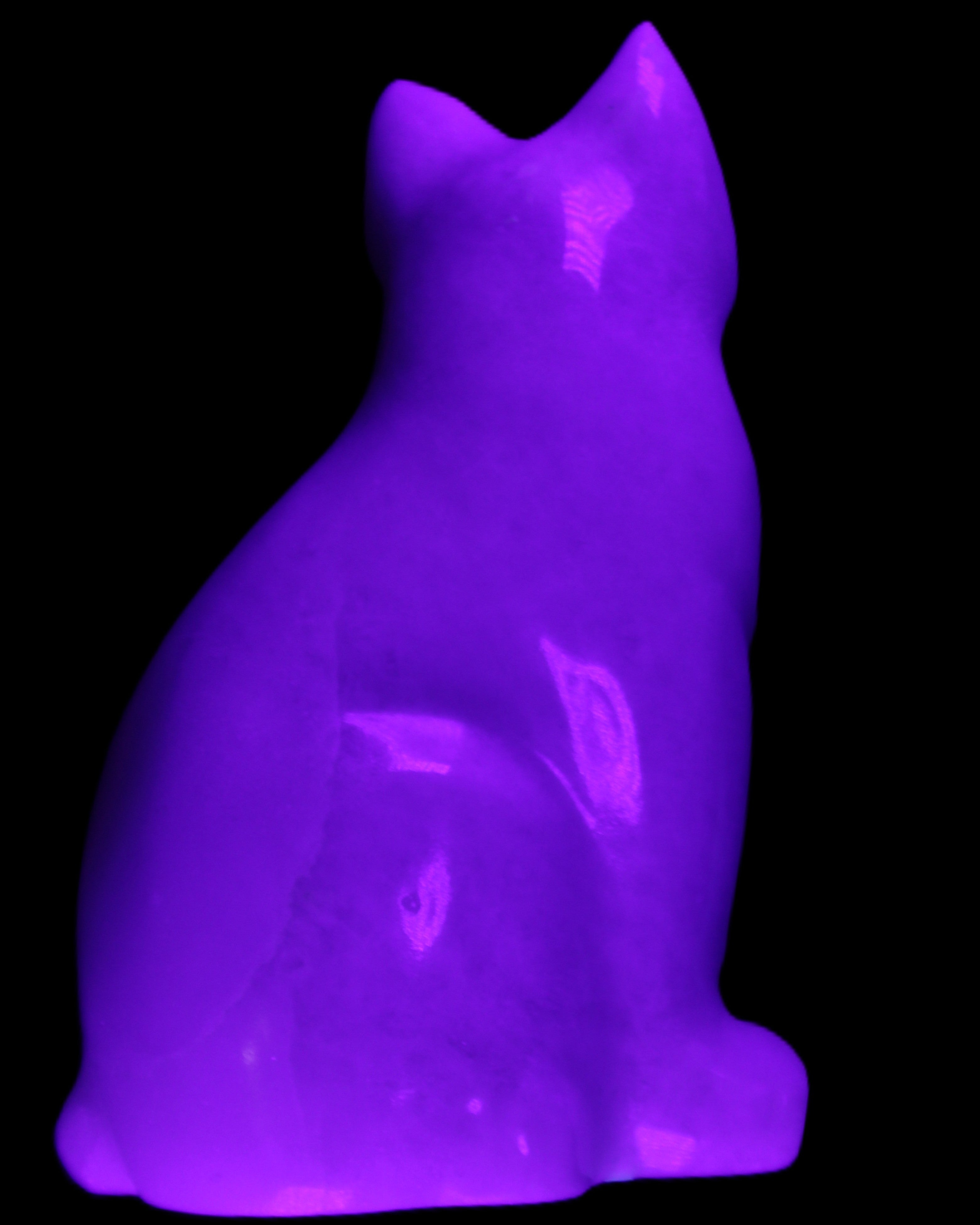 White Jade hand-carved Cat 69*46*111mm 466g in UV light - Rocks and Things Store