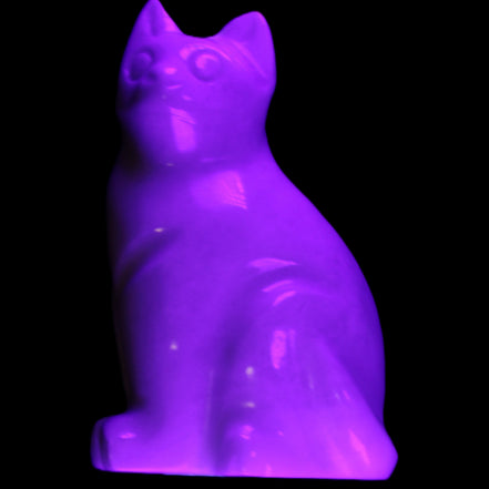 White Jade hand-carved Cat 69*46*111mm 466g in UV light - Rocks and Things Store