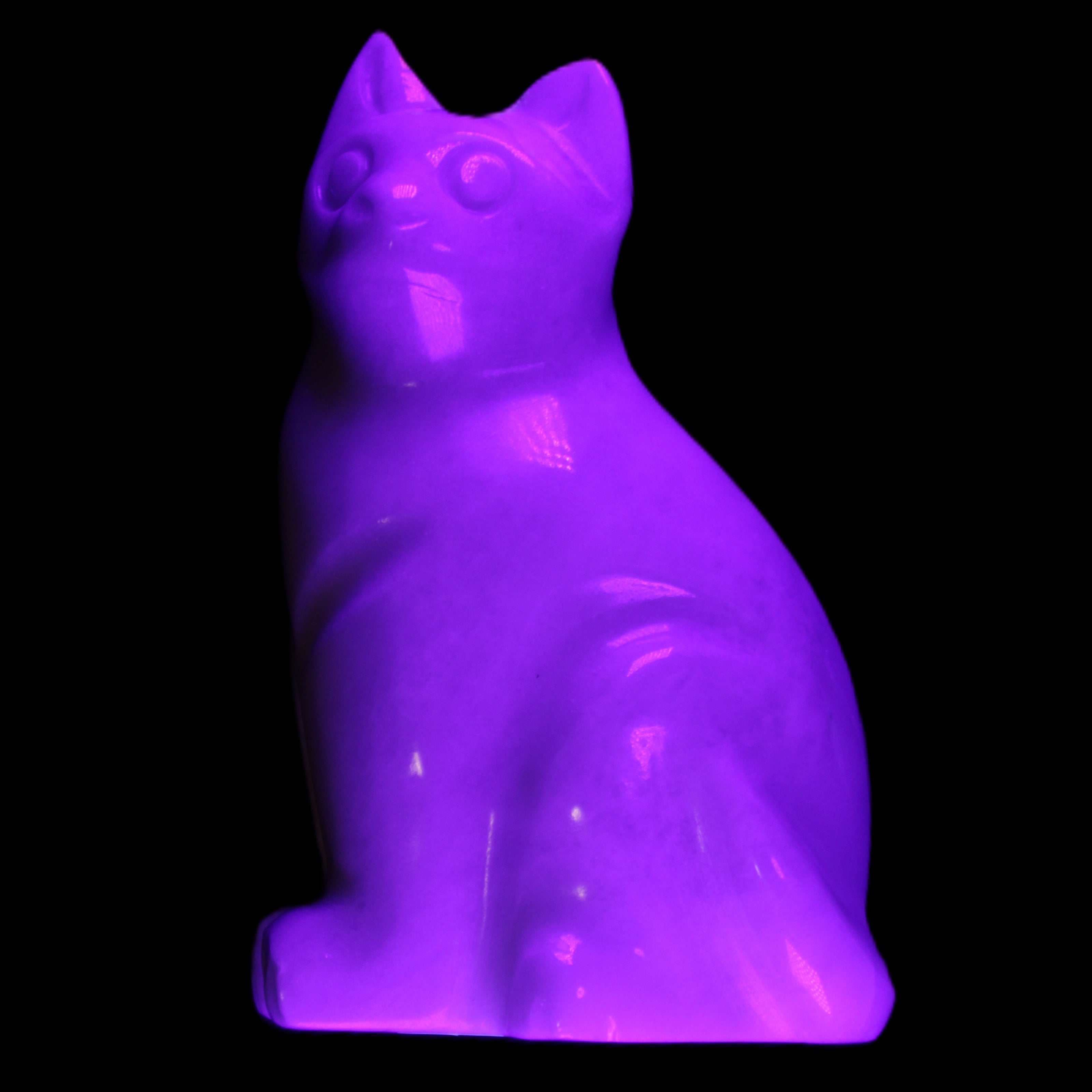 White Jade hand-carved Cat 69*46*111mm 466g in UV light - Rocks and Things Store