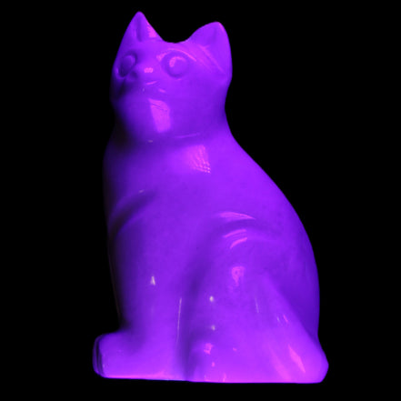 White Jade hand-carved Cat 69*46*111mm 466g in UV light - Rocks and Things Store