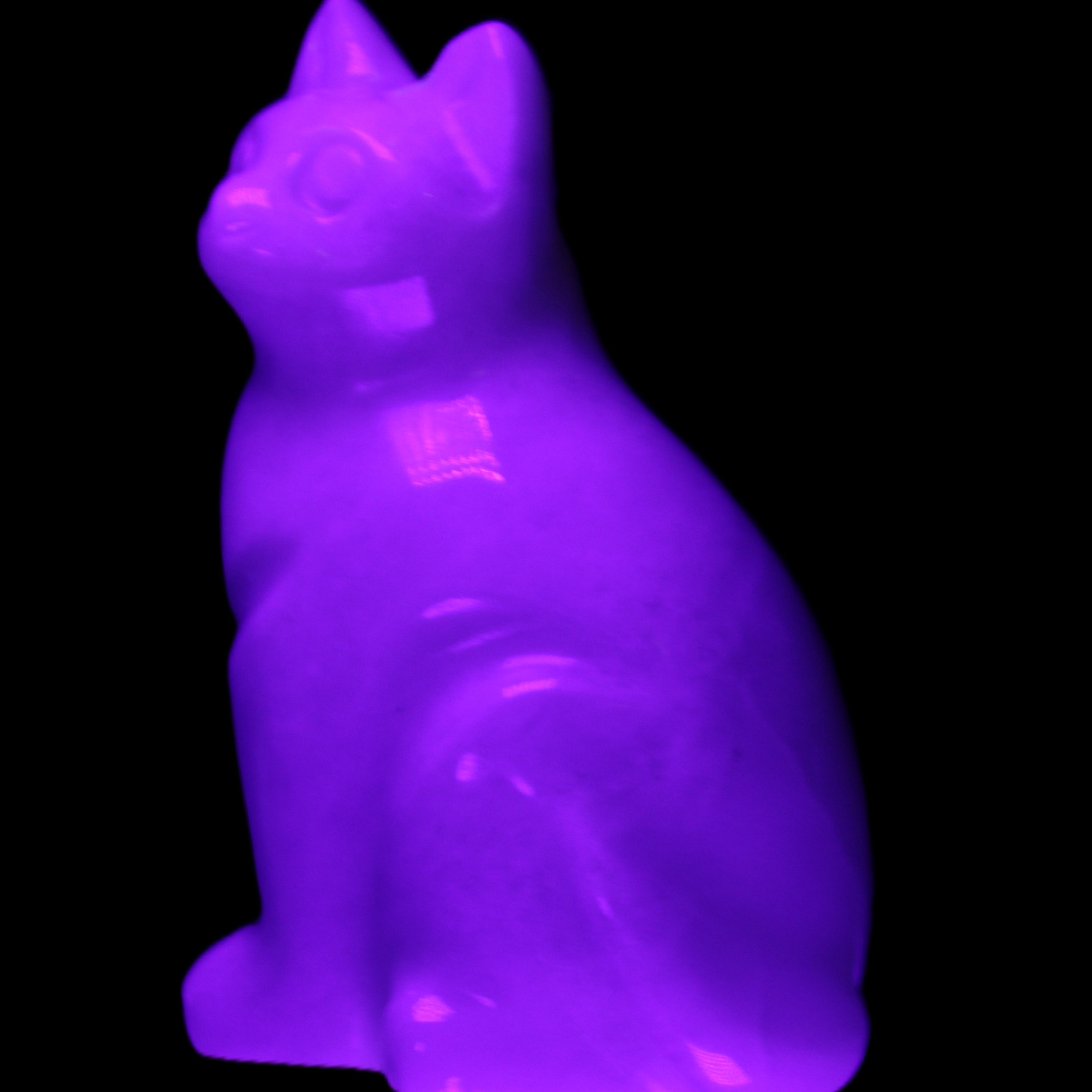 White Jade hand-carved Cat 69*46*111mm 466g in UV light - Rocks and Things Store