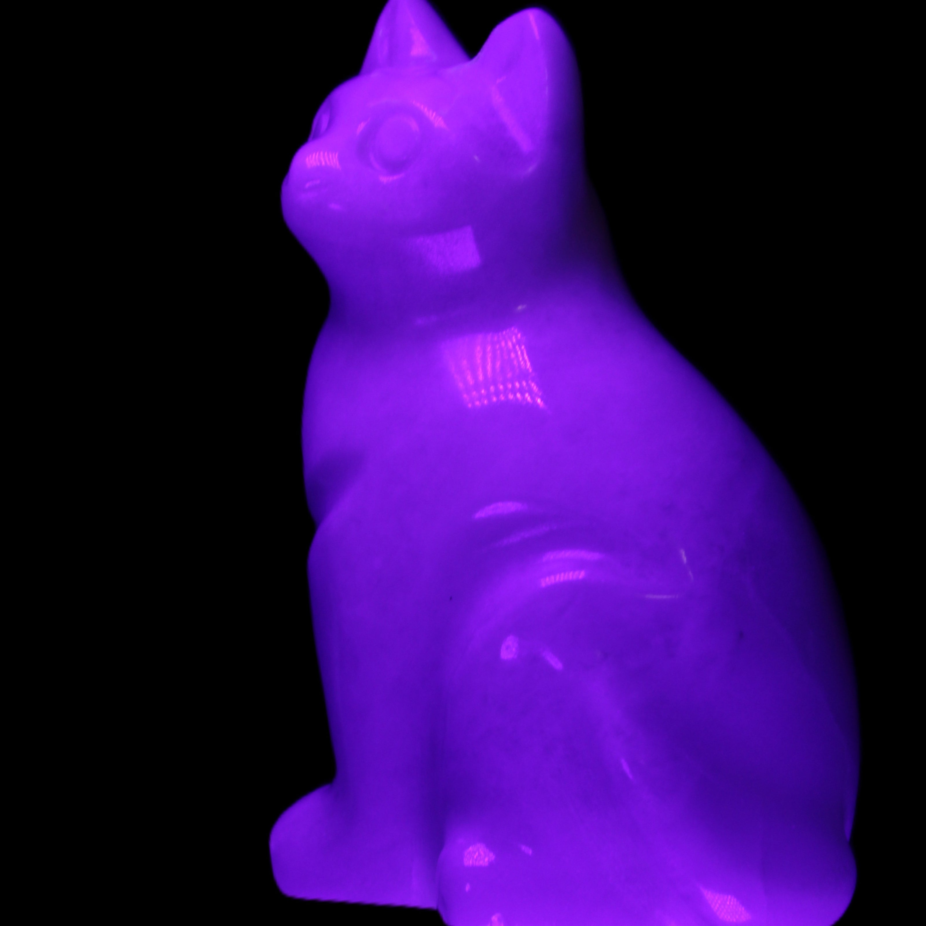 White Jade hand-carved Cat 69*46*111mm 466g in UV light - Rocks and Things Store