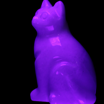 White Jade hand-carved Cat 69*46*111mm 466g in UV light - Rocks and Things Store