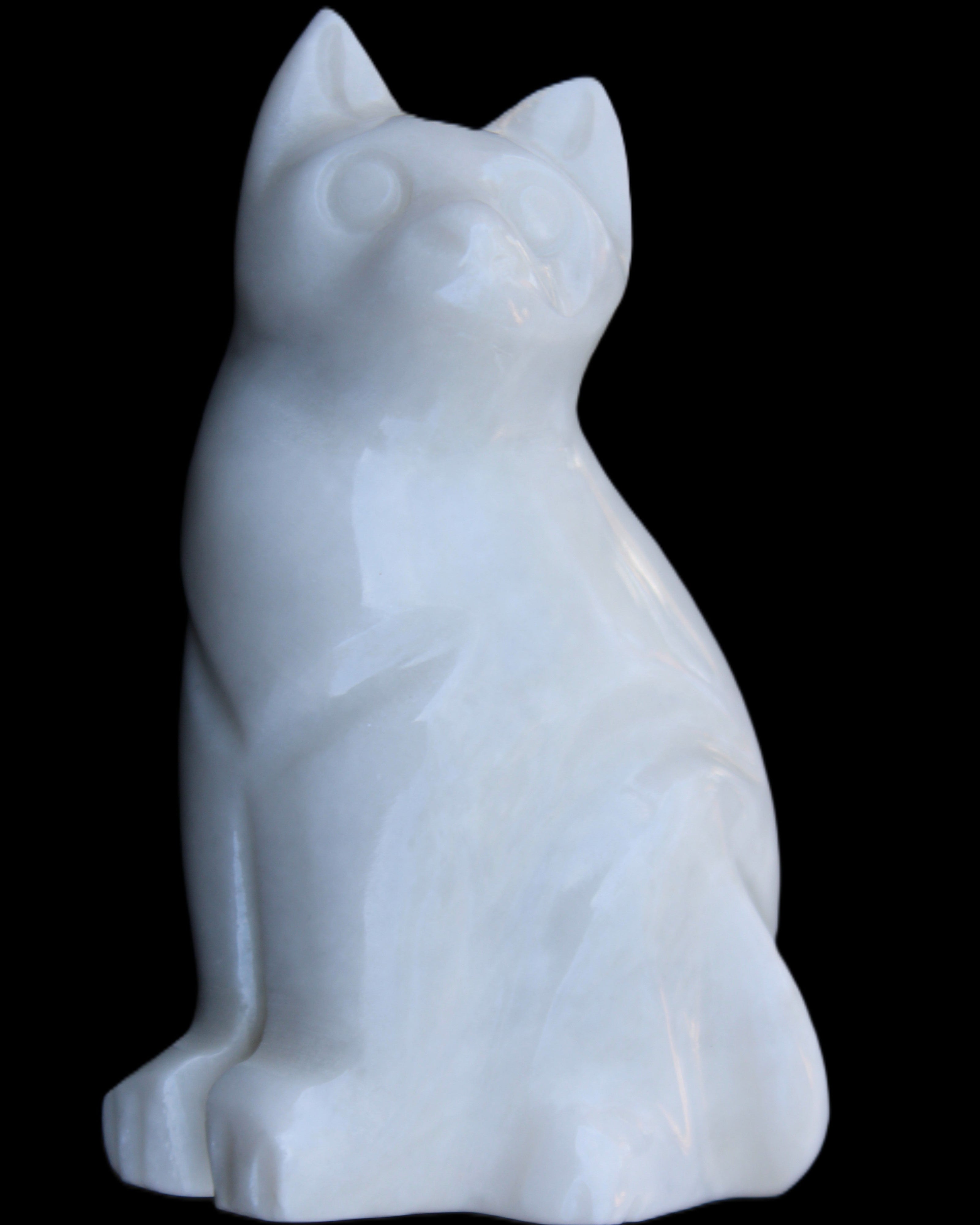 White Jade hand-carved Cat 69*46*111mm 466g in sunlight - Rocks and Things Store