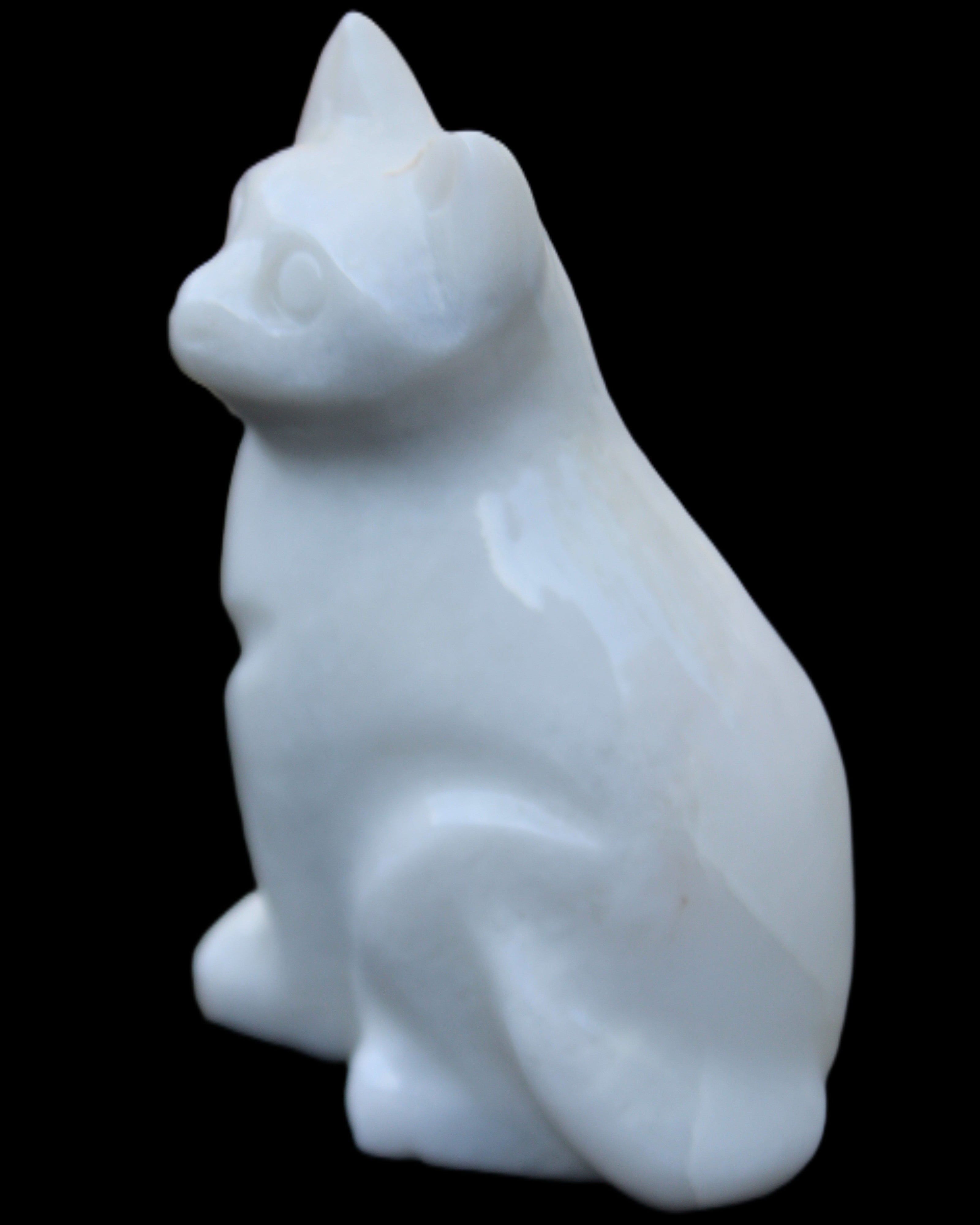 White Jade hand-carved Cat 69*46*111mm 466g in sunlight - Rocks and Things Store