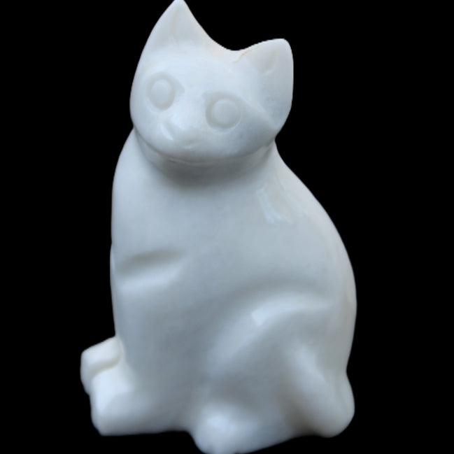 White Jade hand-carved Cat 69*46*111mm 466g in sunlight - Rocks and Things Store