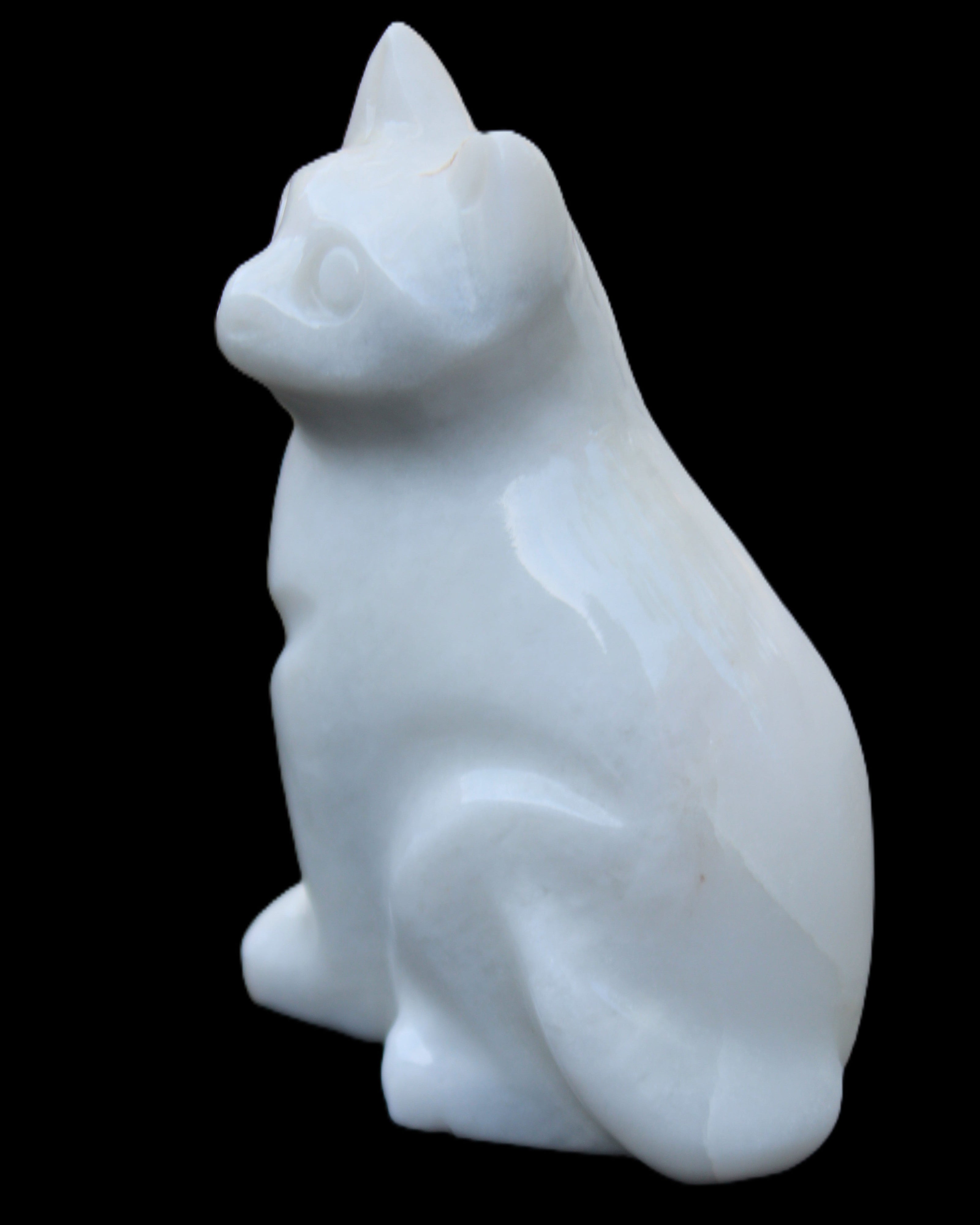 White Jade hand-carved Cat 69*46*111mm 466g in sunlight - Rocks and Things Store