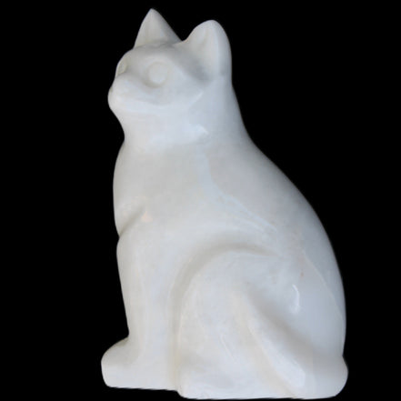 White Jade hand-carved Cat 69*46*111mm 466g in sunlight - Rocks and Things Store