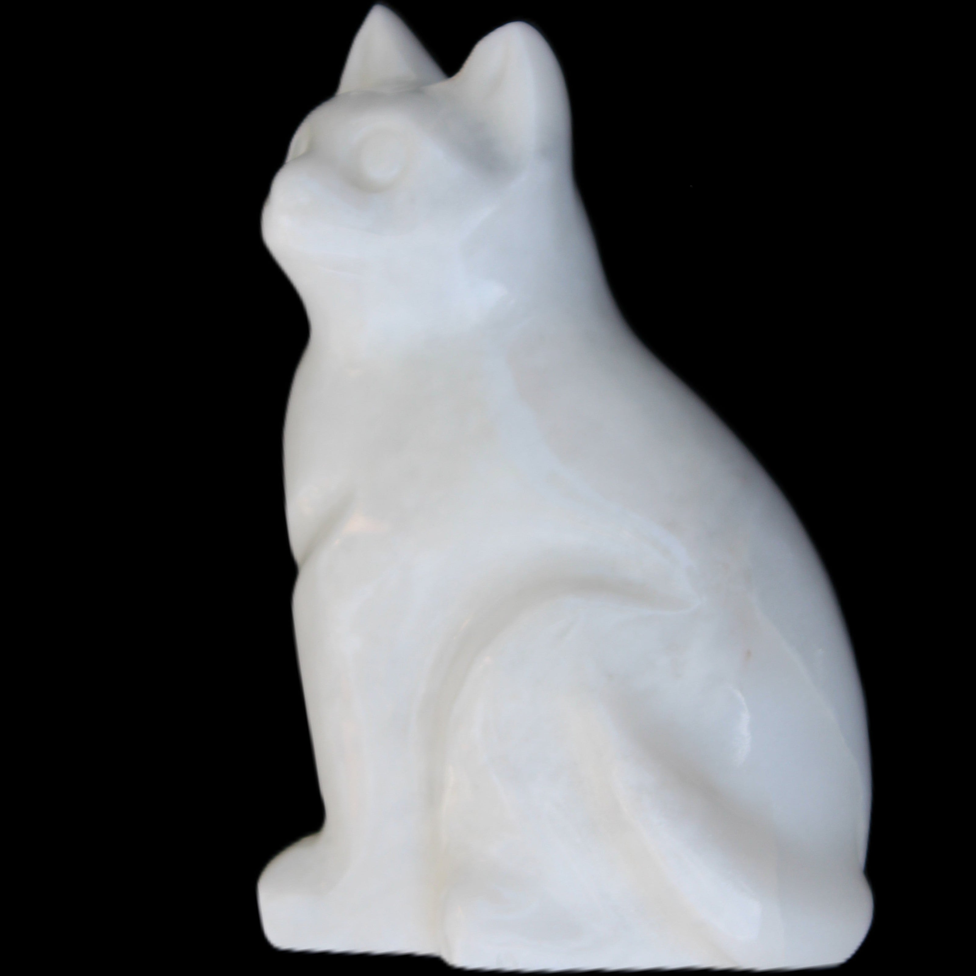 White Jade hand-carved Cat 69*46*111mm 466g in sunlight - Rocks and Things Store