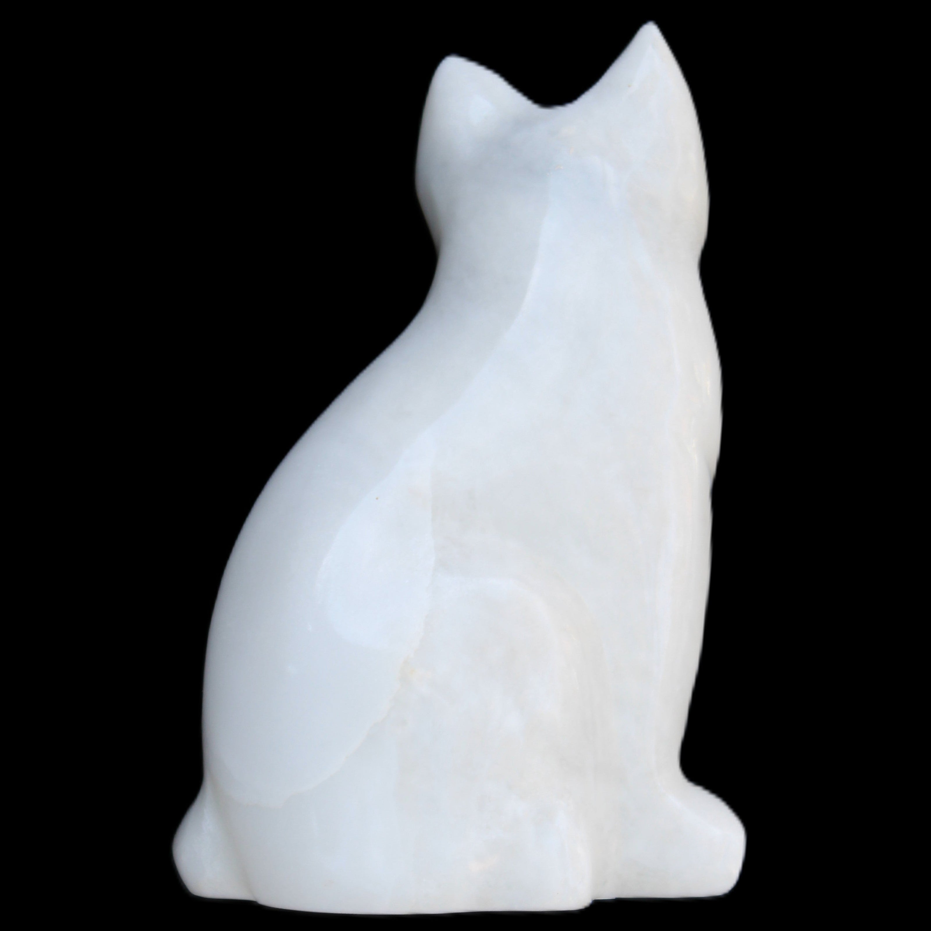 White Jade hand-carved Cat 69*46*111mm 466g in sunlight - Rocks and Things Store