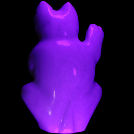 White Jade hand-carved Cat 84*47*135mm 718g in UV light - Rocks and Things Store