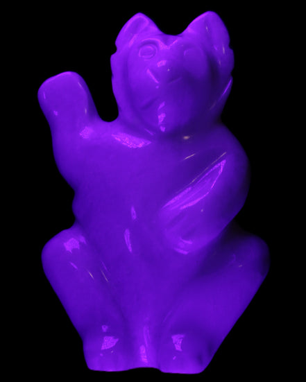 White Jade hand-carved Cat 84*47*135mm 718g in UV light - Rocks and Things Store