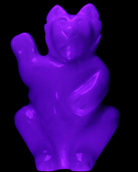 White Jade hand-carved Cat 84*47*135mm 718g in UV light - Rocks and Things Store