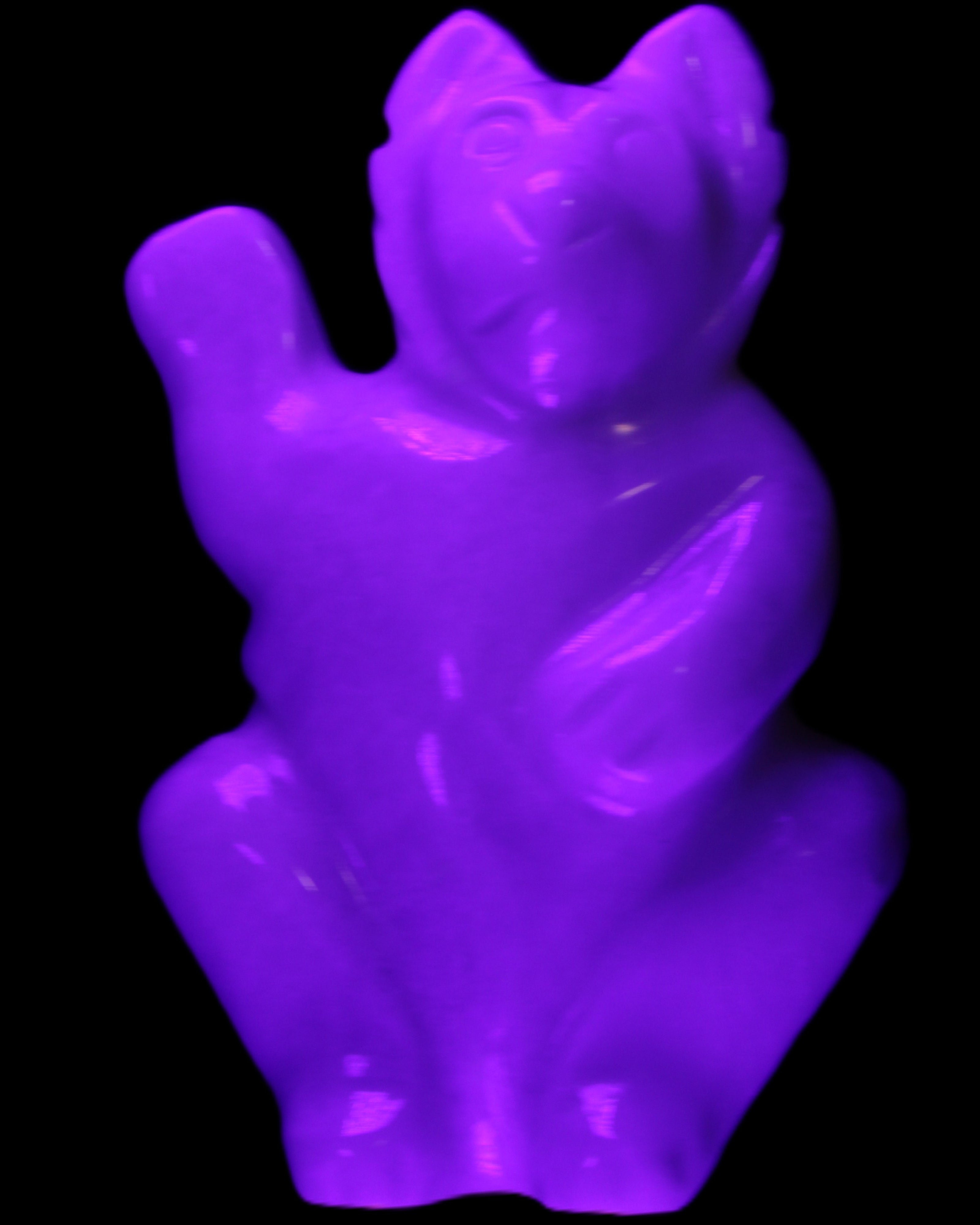 White Jade hand-carved Cat 84*47*135mm 718g in UV light - Rocks and Things Store