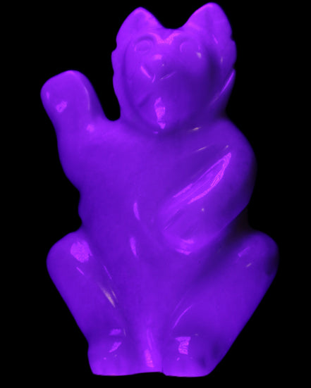 White Jade hand-carved Cat 84*47*135mm 718g in UV light - Rocks and Things Store