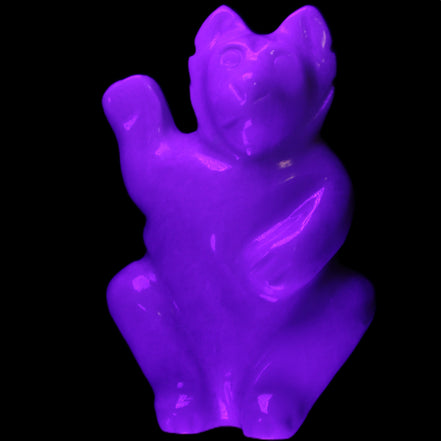 White Jade hand-carved Cat 84*47*135mm 718g in UV light - Rocks and Things Store