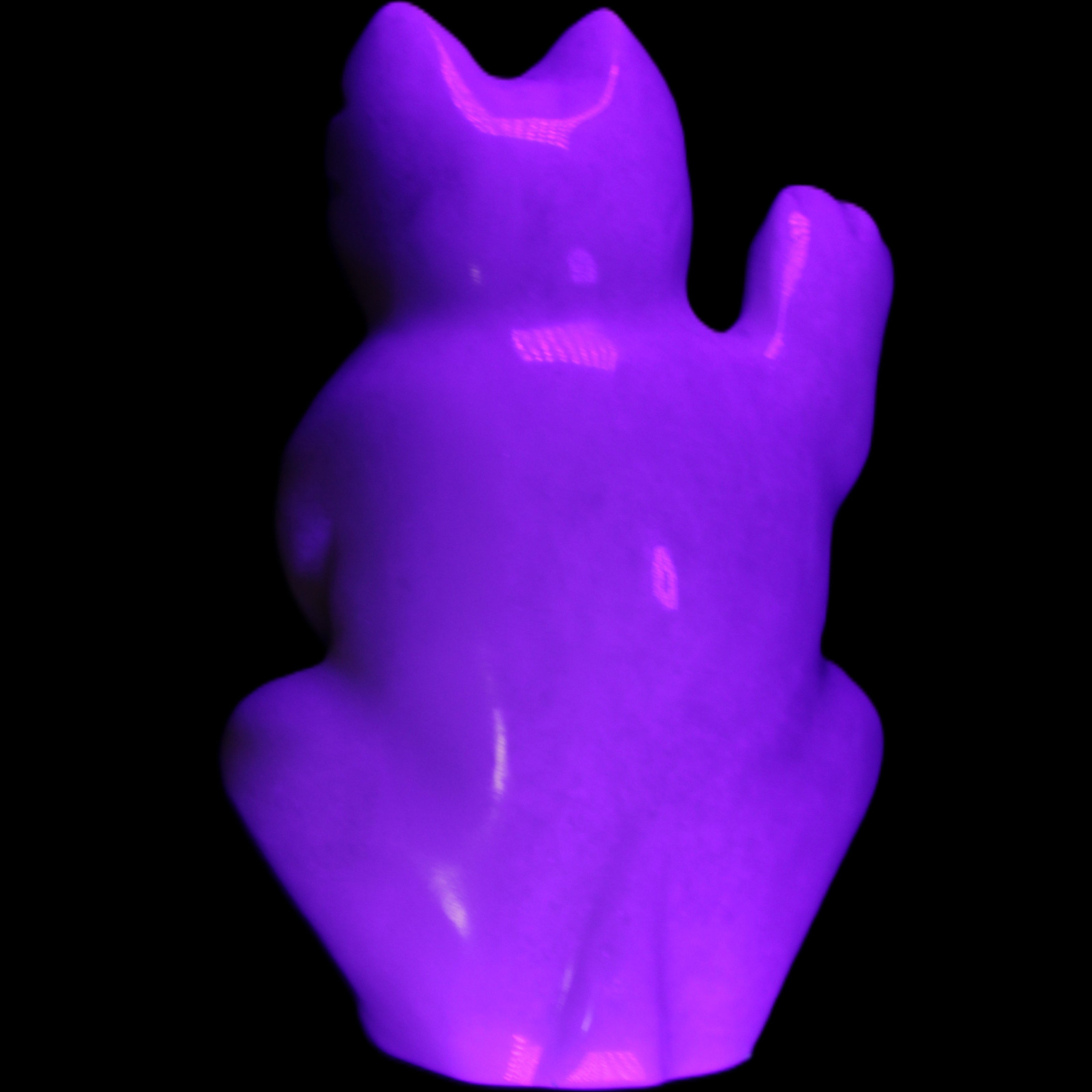 White Jade hand-carved Cat 84*47*135mm 718g in UV light - Rocks and Things Store