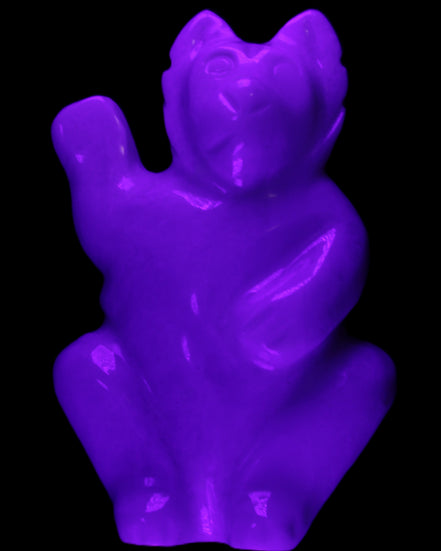 White Jade hand-carved Cat 84*47*135mm 718g in UV light - Rocks and Things Store