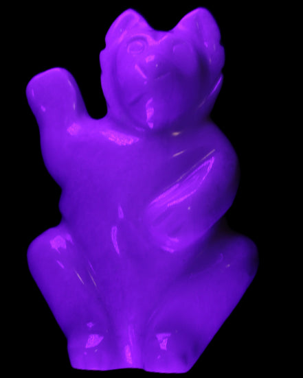 White Jade hand-carved Cat 84*47*135mm 718g in UV light - Rocks and Things Store