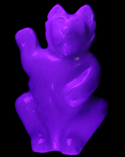 White Jade hand-carved Cat 84*47*135mm 718g in UV light - Rocks and Things Store