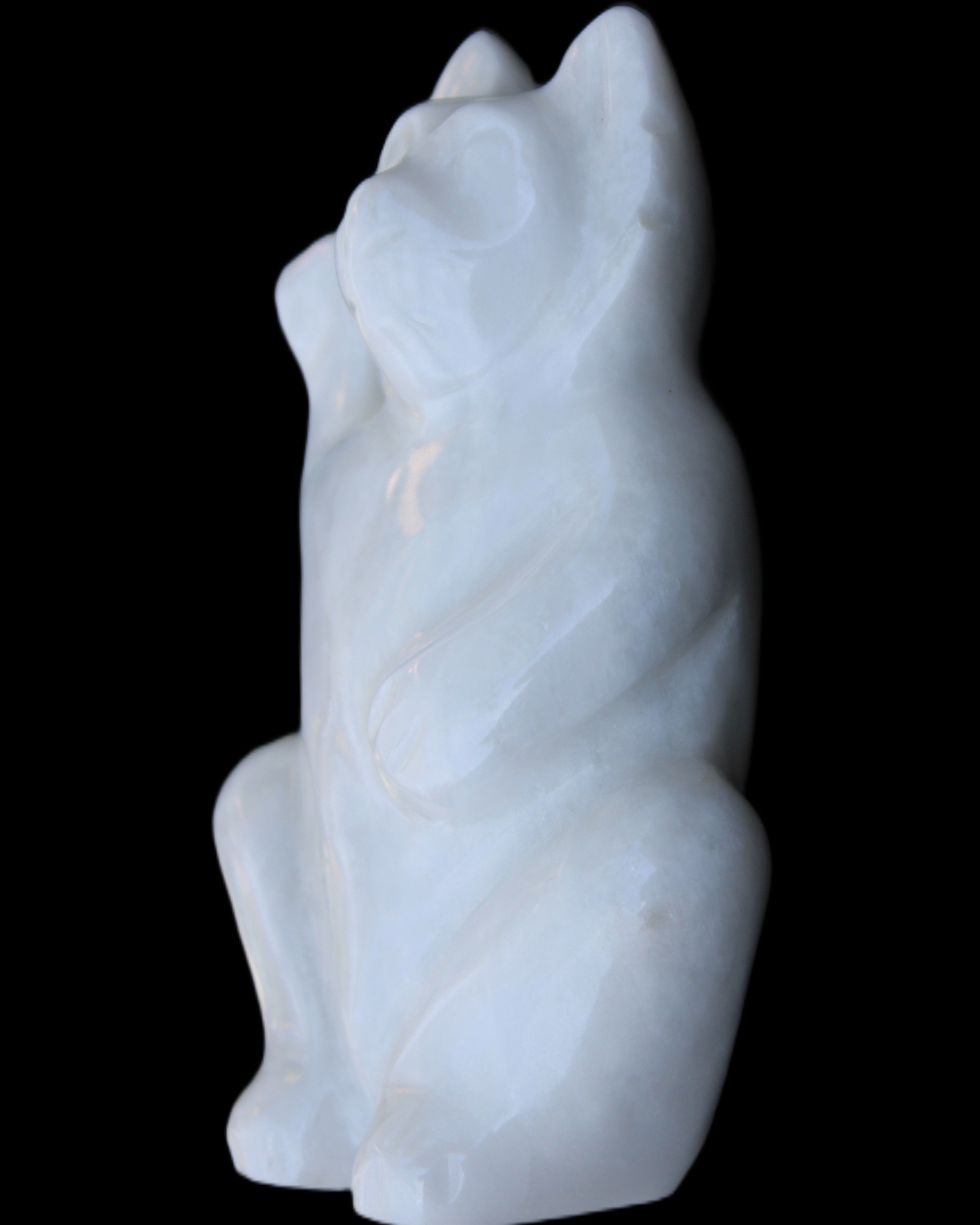White Jade hand-carved Cat 84*47*135mm 718g in sunlight - Rocks and Things Store