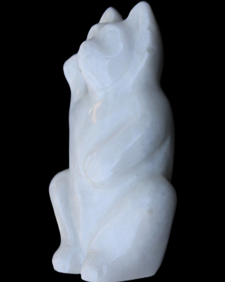 White Jade hand-carved Cat 84*47*135mm 718g in sunlight - Rocks and Things Store