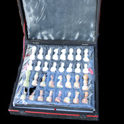 Afghan Jade Onyx hand-carved Chess Set in case in sunlight - Rocks and Things Store