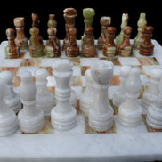 Afghan Jade Onyx hand-carved Chess Set in case in sunlight - Rocks and Things Store