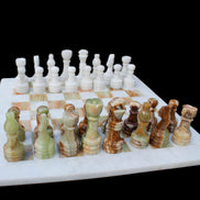 Afghan Jade Onyx hand-carved Chess Set in case in sunlight - Rocks and Things Store