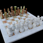 Afghan Jade Onyx hand-carved Chess Set in case in sunlight - Rocks and Things Store