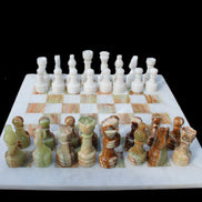 Afghan Jade Onyx hand-carved Chess Set in case in sunlight - Rocks and Things Store