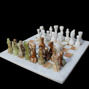 Afghan Jade Onyx hand-carved Chess Set in case in sunlight - Rocks and Things Store