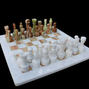 Afghan Jade Onyx hand-carved Chess Set in case in sunlight - Rocks and Things Store