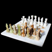 Afghan Jade Onyx hand-carved Chess Set in case in sunlight - Rocks and Things Store