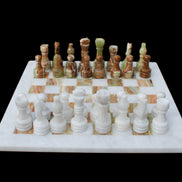 Afghan Jade Onyx hand-carved Chess Set in case in sunlight - Rocks and Things Store