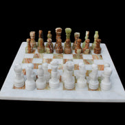 Afghan Jade Onyx hand-carved Chess Set in case in sunlight - Rocks and Things Store