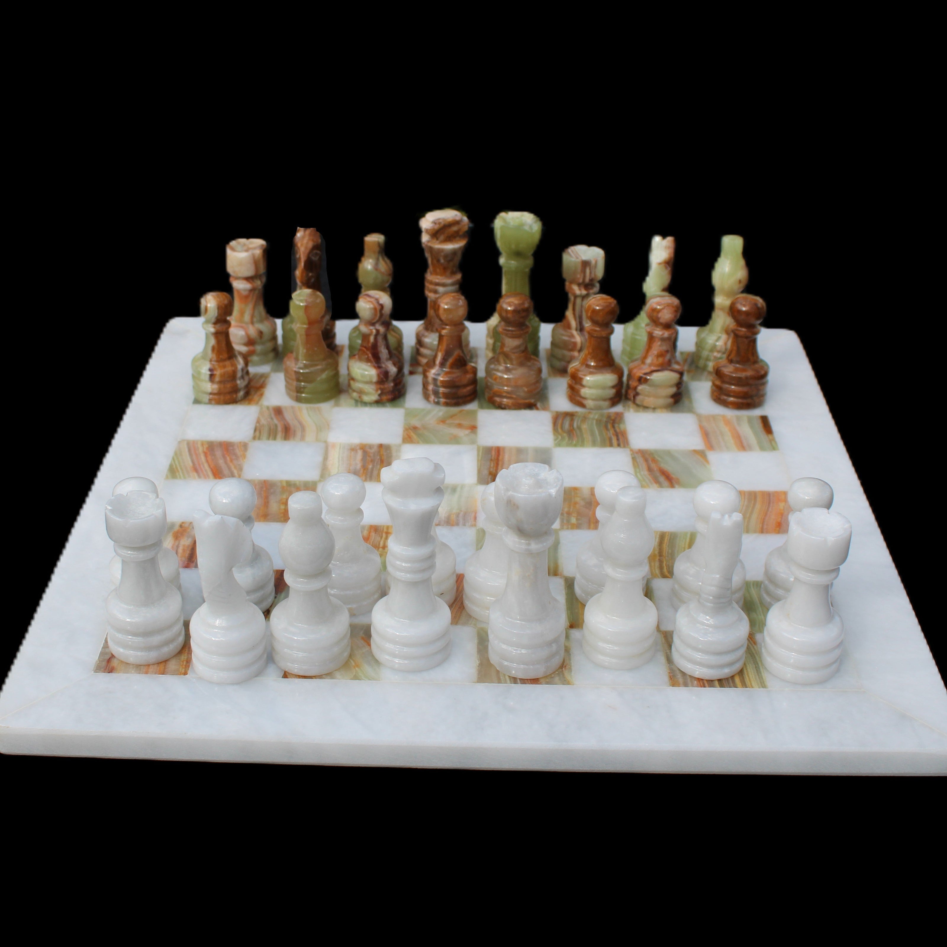 Afghan Jade Onyx hand-carved Chess Set in case in sunlight - Rocks and Things Store