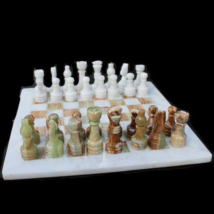 Afghan Jade Onyx hand-carved Chess Set in case in sunlight - Rocks and Things Store