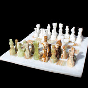 Afghan Jade Onyx hand-carved Chess Set in case in sunlight - Rocks and Things Store