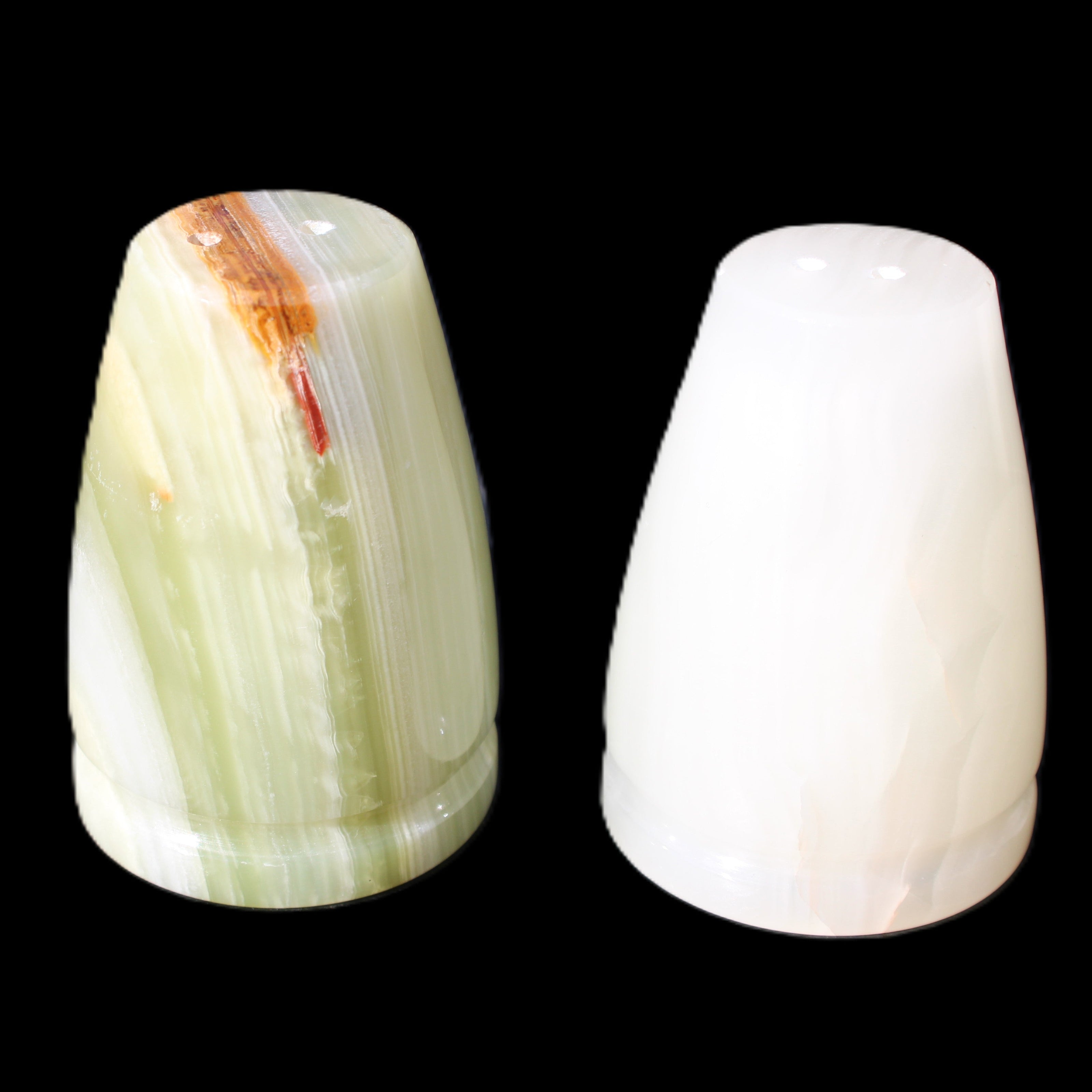 Afghan Jade hand-carved Salt & Pepper shakers 47*67mm 172g+185g in sunlight - Rocks and Things Store