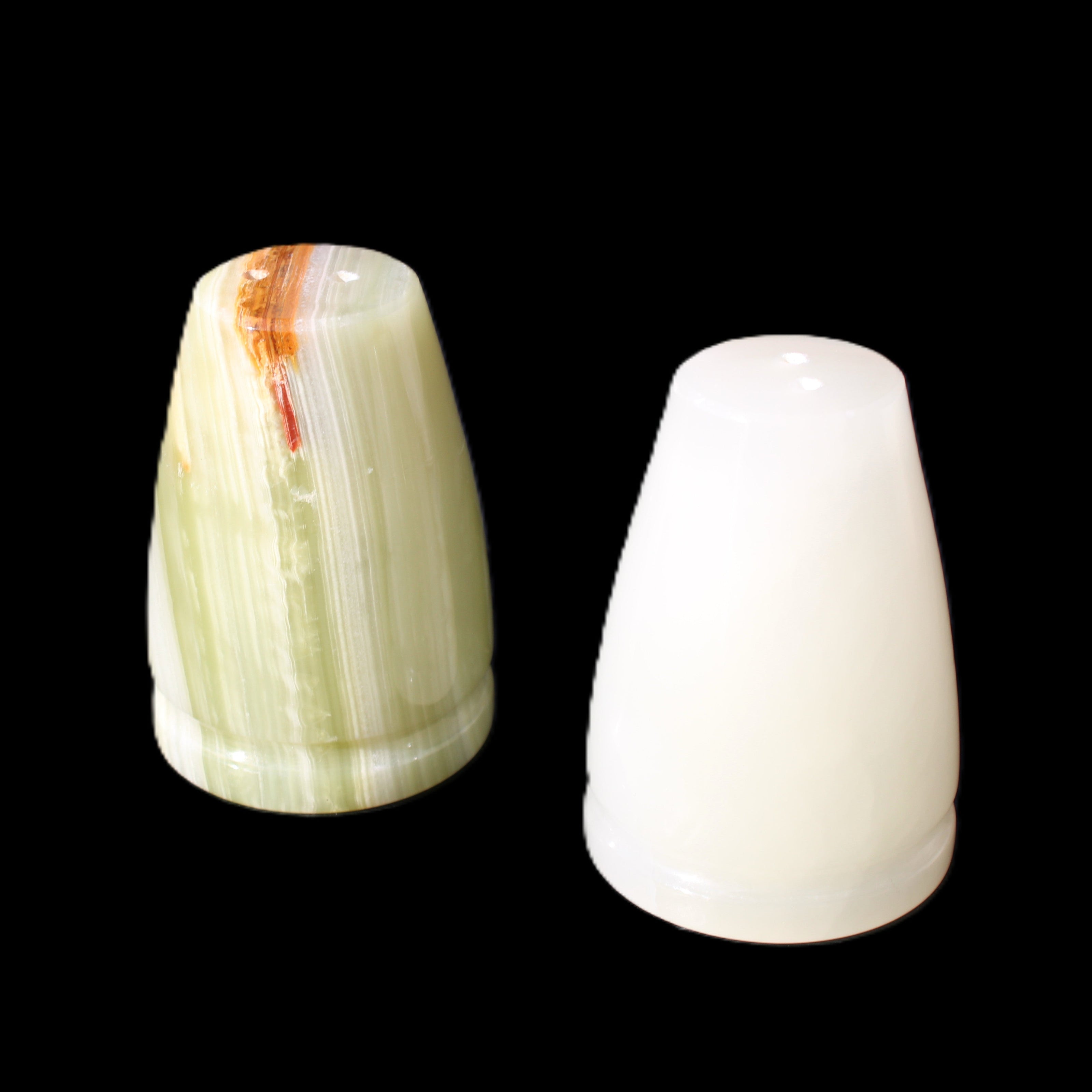 Afghan Jade hand-carved Salt & Pepper shakers 47*67mm 172g+185g in sunlight - Rocks and Things Store